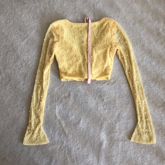 NWT Oh Polly VILLE FRANCHE Long Sleeve Deep Plunge Crop Top butterstick Yellow - Picture 4 of 12
